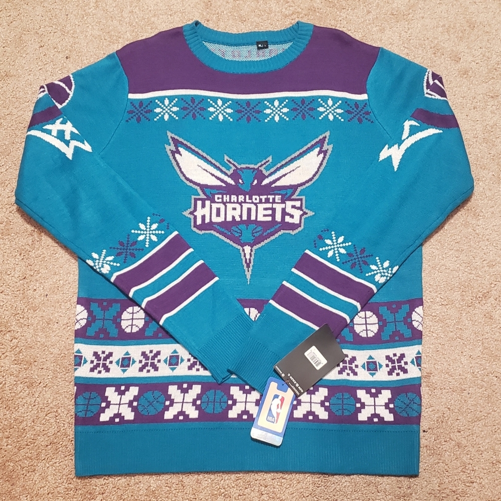 Charlotte Hornets NBA Klew Christmas Crew Neck Sweater - Teal/Purple